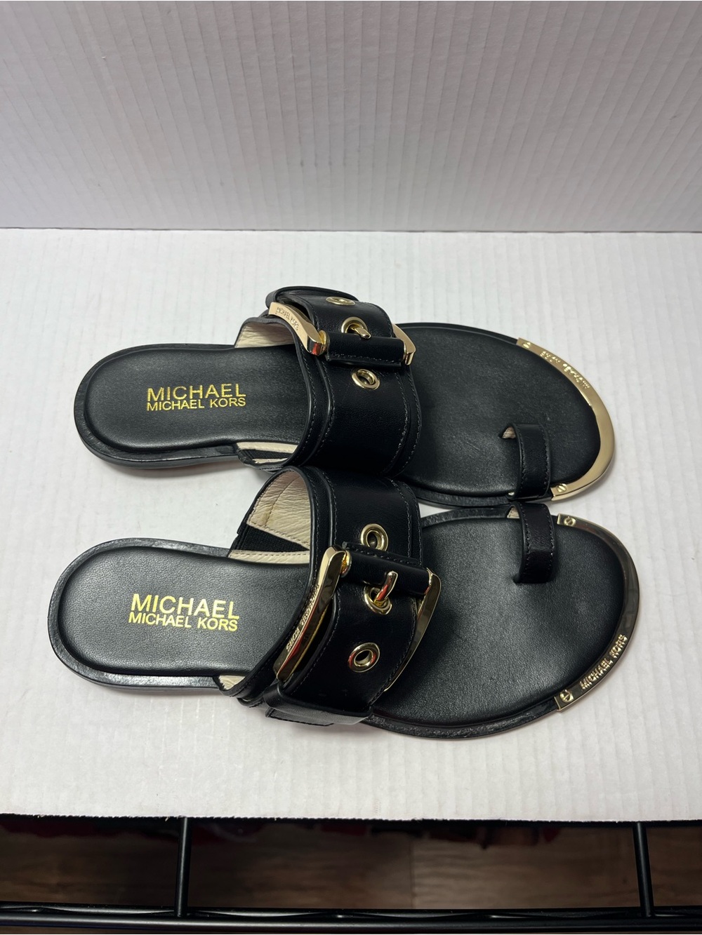 Michael Kors Black Leather Buckle Calder Sandals size 6